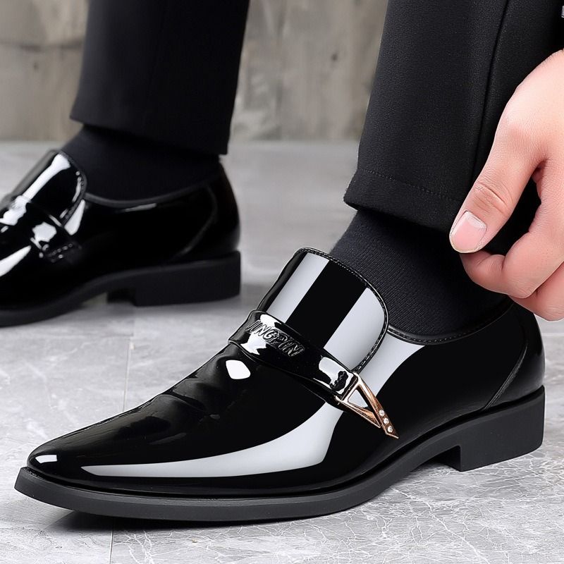 ASSKLO business formal leather shoes exhibition leather shoes increased height breathability odor resistance durability men's casual wedding New groom's leather shoes  pointed shiny leather shoesoy