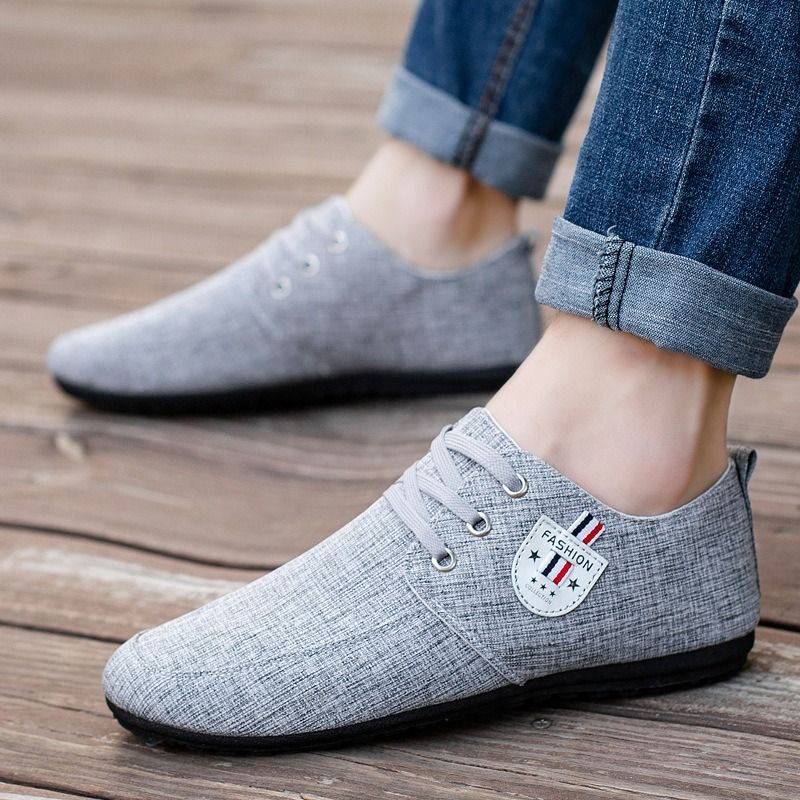 ASSKLO Breathable and lightweight canvas shoes, trendy soft soled men's shoes, bean shoes, slip on feet, lazy shoes, and youth trendy shoes