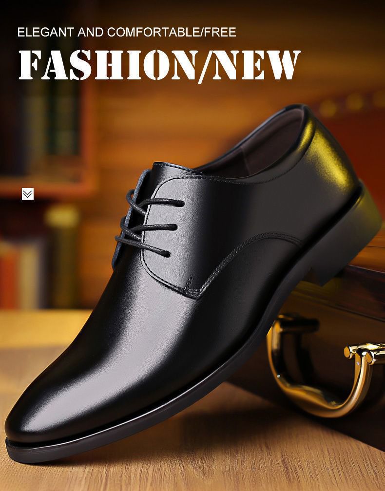 ASSKLO business formal leather shoes for men fashionable and elegant Rubber outsole with raised pointed toe for men lace up leather shoes for weddings groom's leather shoes for leisure