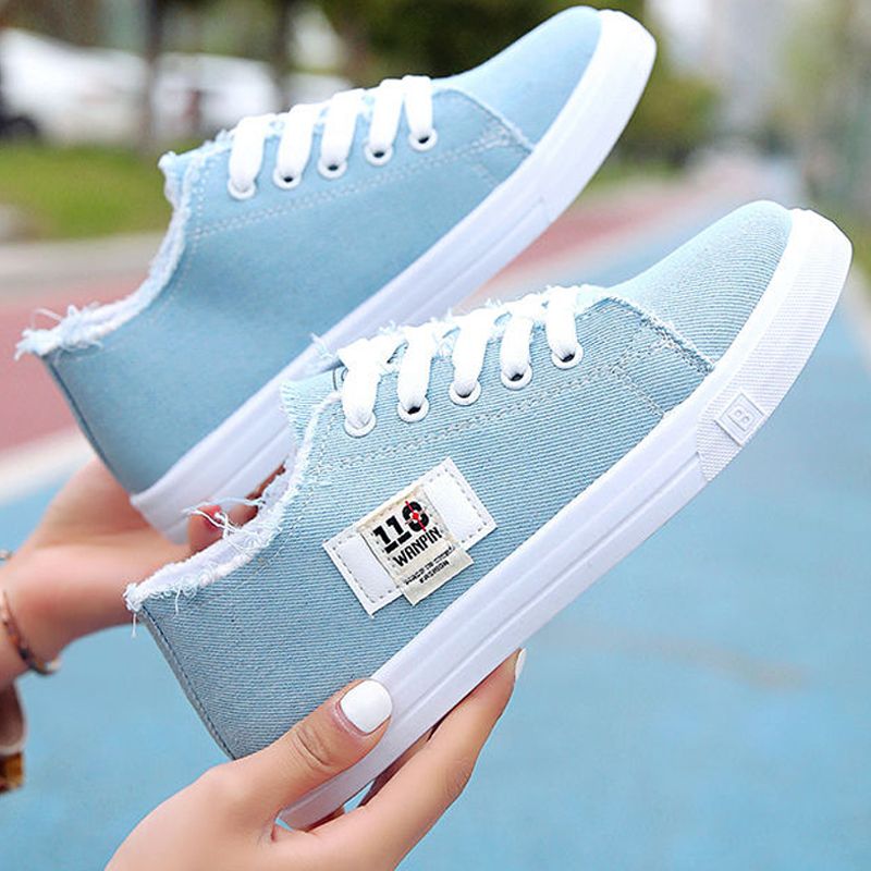 Rubber flat shoes canvas shoes sports shoes classic women's shoes ladies shoes slip resistant breathable sports shoes denim casual shoes women's running shoes student and girl sneakers fashion gifts Blue,40