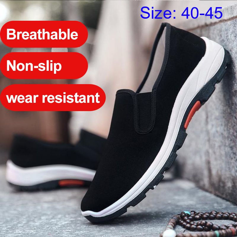 ASSKLO Large size classic Loafers rubber flats shoes shoes Fashion Black laceless men canvas shoes Canvas Shoes Sneakers Low Top Black Shoes High Quality Generic Men's Athletic Shoes Motion