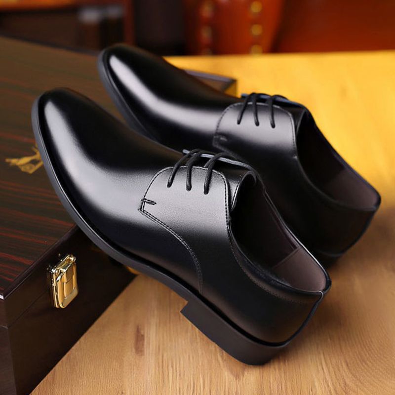 ASSKLO business formal leather shoes for men fashionable and elegant Rubber outsole with raised pointed toe for men lace up leather shoes for weddings groom's leather shoes for leisure