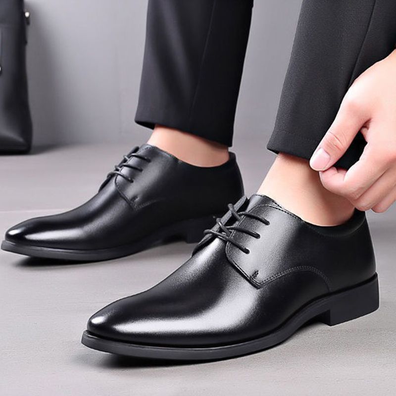 ASSKLO business formal leather shoes for men fashionable and elegant Rubber outsole with raised pointed toe for men lace up leather shoes for weddings groom's leather shoes for leisure