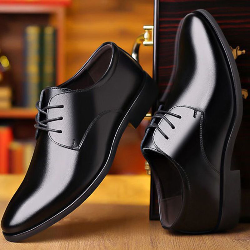 ASSKLO business formal leather shoes for men fashionable and elegant Rubber outsole with raised pointed toe for men lace up leather shoes for weddings groom's leather shoes for leisure