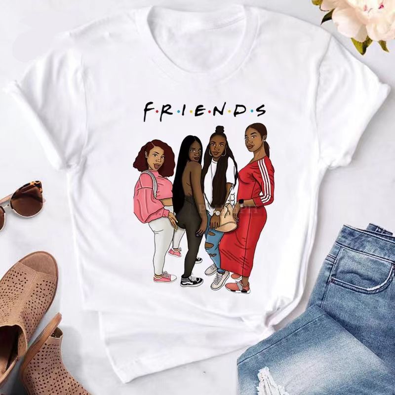 2pcs/set women T-shirt Women Clothes Tops Lady shirt fashion casual Tshirts women top girl print short sleeve personality t-shirt girls t-shirt women's clothes