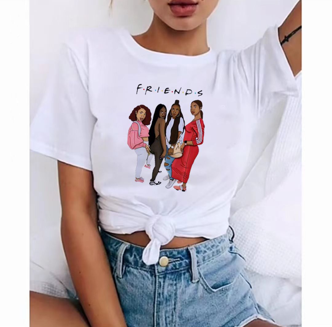 2pcs/set women T-shirt Women Clothes Tops Lady shirt fashion casual Tshirts women top girl print short sleeve personality t-shirt girls t-shirt women's clothes