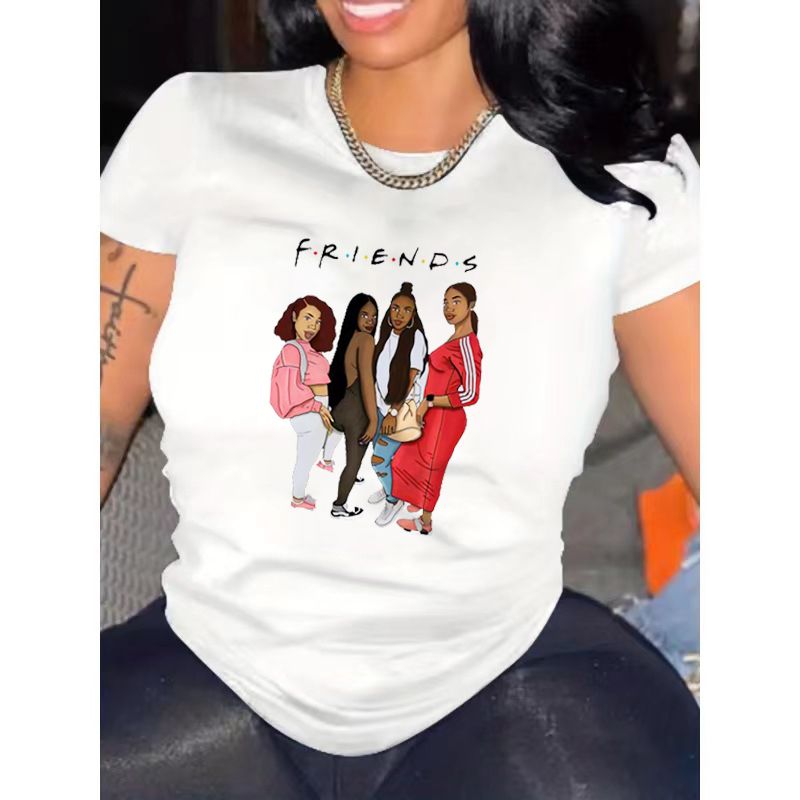 2pcs/set women T-shirt Women Clothes Tops Lady shirt fashion casual Tshirts women top girl print short sleeve personality t-shirt girls t-shirt women's clothes