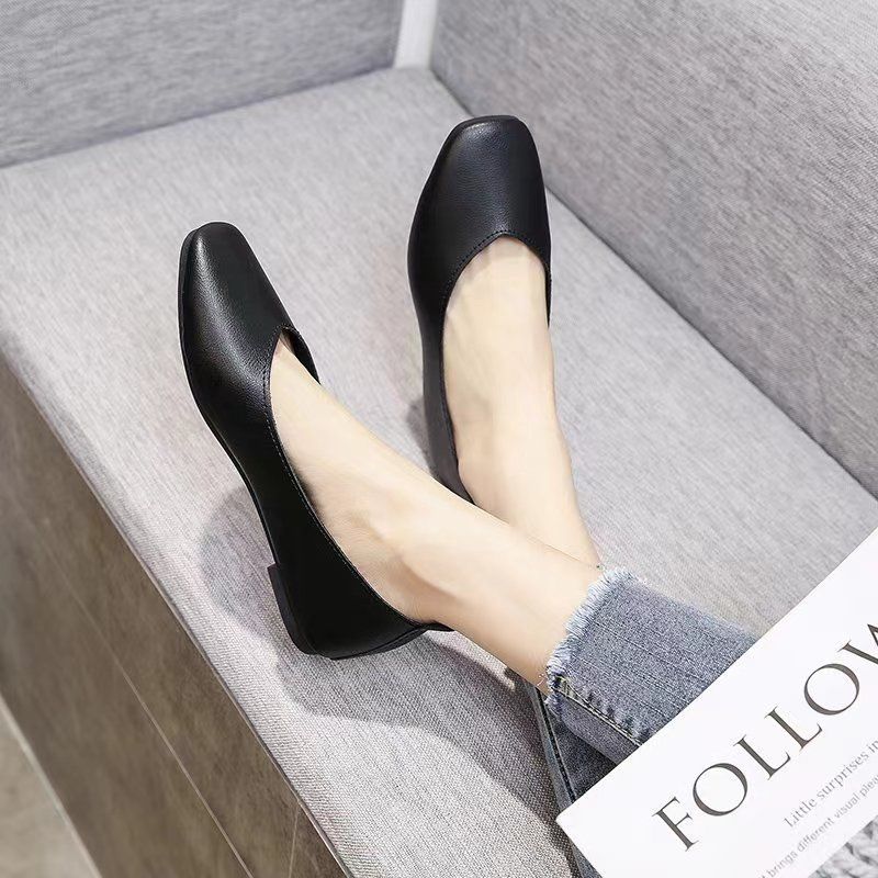 ASSKLO Women's flats leather shoes new walking casual PU leather soft leather women's retro flat shoes square toe shallow beanie shoes lazy shoes soft and comfortable