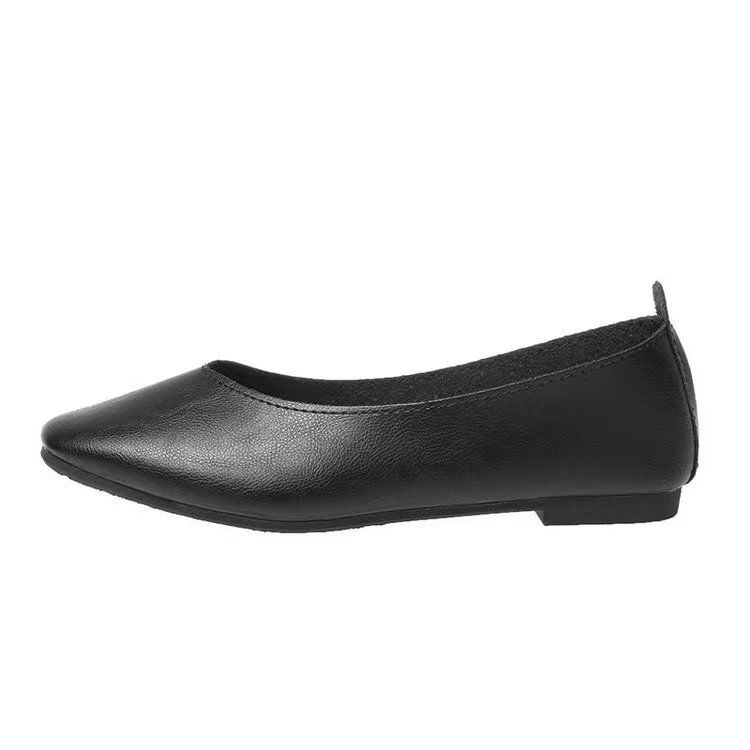 ASSKLO Women's flats leather shoes new walking casual PU leather soft leather women's retro flat shoes square toe shallow beanie shoes lazy shoes soft and comfortable