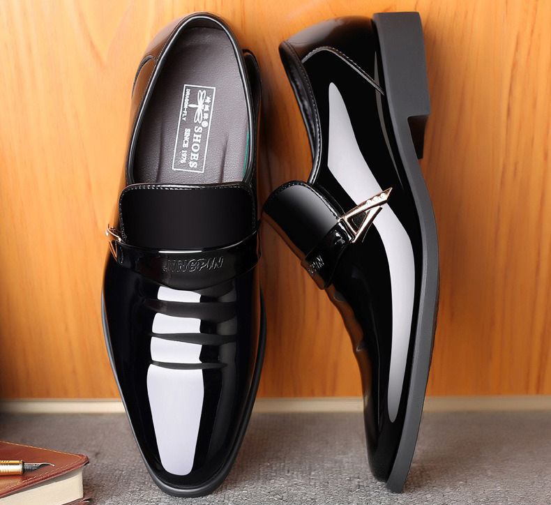 ASSKLO business formal leather shoes exhibition leather shoes increased height breathability odor resistance durability men's casual wedding New groom's leather shoes  pointed shiny leather shoesoy