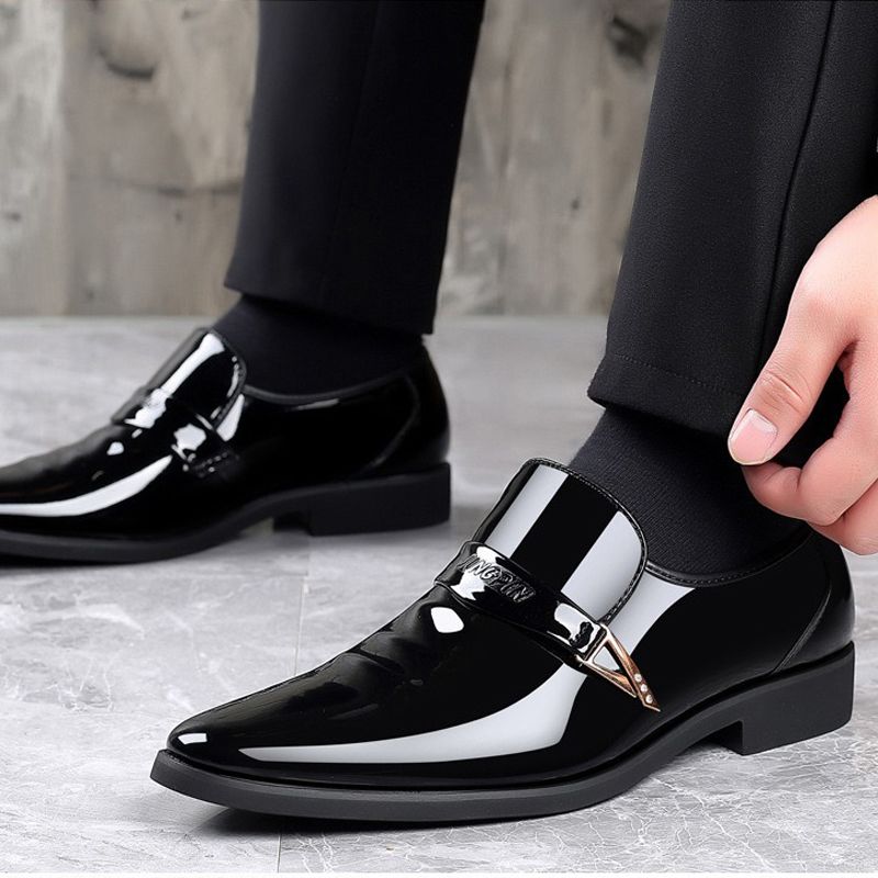 ASSKLO business formal leather shoes exhibition leather shoes increased height breathability odor resistance durability men's casual wedding New groom's leather shoes  pointed shiny leather shoesoy