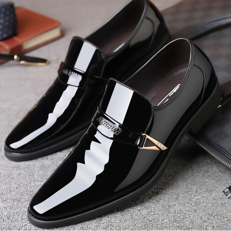 ASSKLO business formal leather shoes exhibition leather shoes increased height breathability odor resistance durability men's casual wedding New groom's leather shoes  pointed shiny leather shoesoy