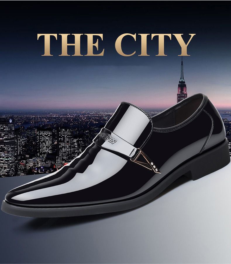 ASSKLO business formal leather shoes exhibition leather shoes increased height breathability odor resistance durability men's casual wedding New groom's leather shoes  pointed shiny leather shoesoy