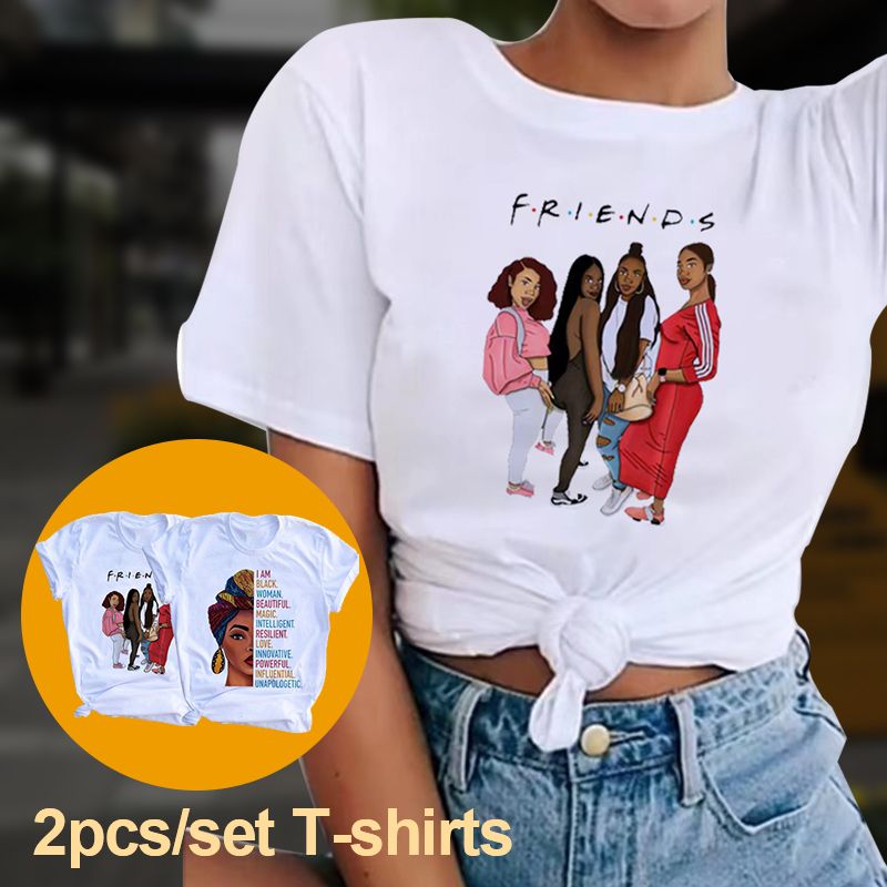 2pcs/set women T-shirt Women Clothes Tops Lady shirt fashion casual Tshirts women top girl print short sleeve personality t-shirt girls t-shirt women's clothes