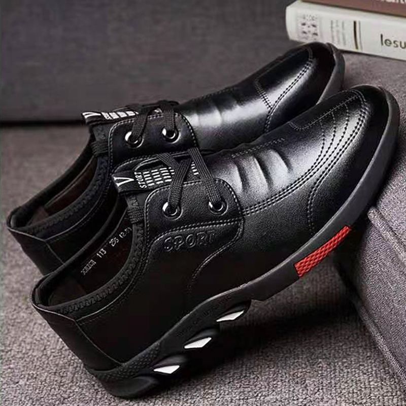 High quality business leather shoes men's leather shoes handmade soft sole comfortable dress shoes low top lace-up shoes fashion versatile one foot casual shoes driving shoes Black,EU41