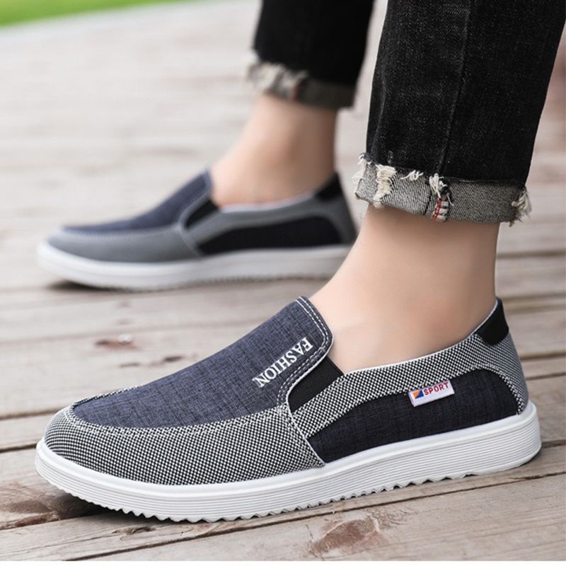 ASSKLO casual men shoes flat shoes men's fashion versatile board shoes breathable canvas shoes for men flat loafers for male