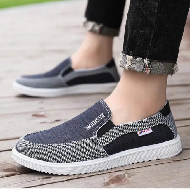 ASSKLO Large 41-46 Mens Shoes Sports Flat Shoes Sneakers Men's Loafers Shoes Comfortable Boy's Non-Slip Sports Shoes Canvas Shoes Flats Shoes Students Shoes Rubber Soled Slip-On cloth shoes