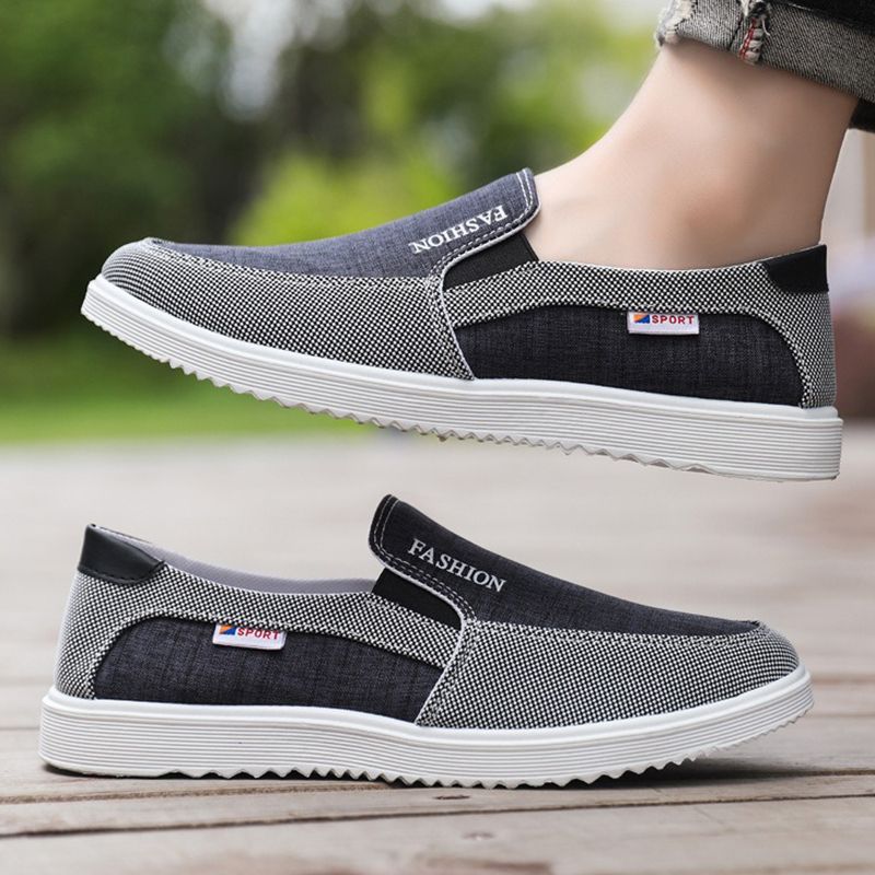 ASSKLO casual men shoes flat shoes men's fashion versatile board shoes breathable canvas shoes for men flat loafers for male