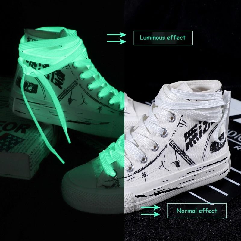 Luminous Shoelaces Flat Laces Sneakers Shoe laces Glow In The Dark Night Color Fluorescent Shoelace 100cm Shoestrings trendy and fashionable