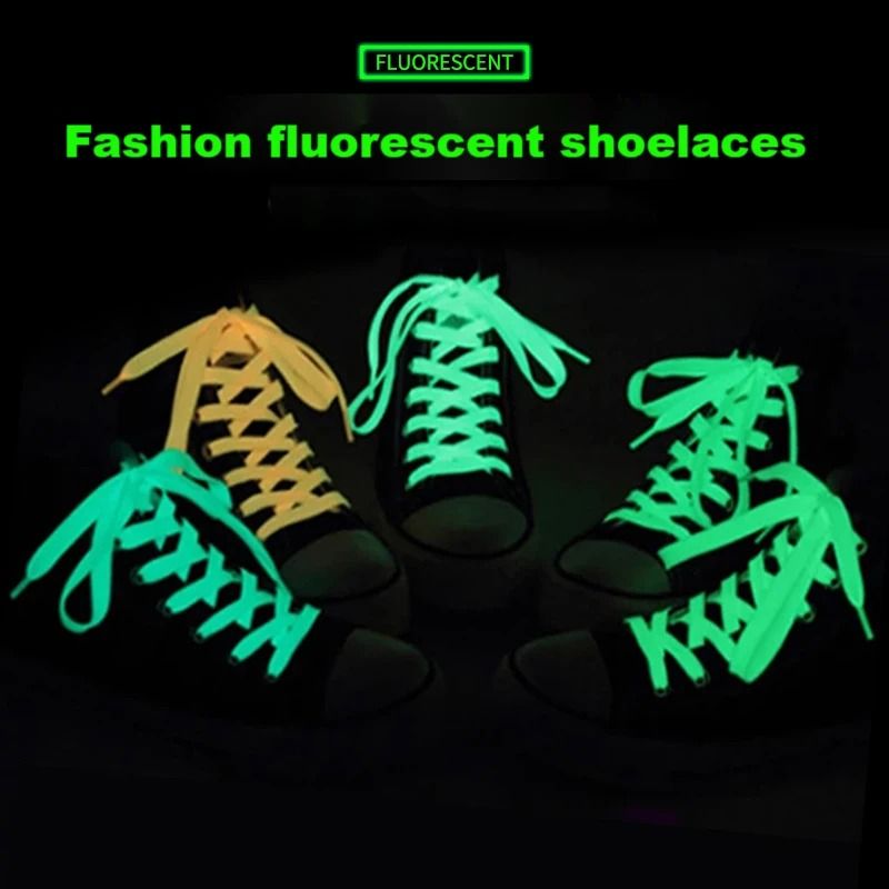 Luminous Shoelaces Flat Laces Sneakers Shoe laces Glow In The Dark Night Color Fluorescent Shoelace 100cm Shoestrings trendy and fashionable