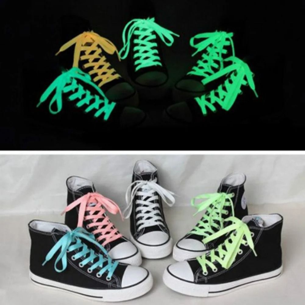 Luminous Shoelaces Flat Laces Sneakers Shoe laces Glow In The Dark Night Color Fluorescent Shoelace 100cm Shoestrings trendy and fashionable