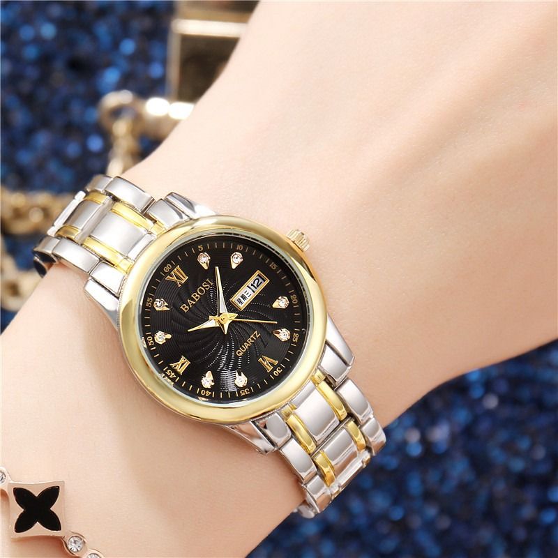 Men's Watch 30M Waterproof Wheels Dial High End Business Men's Steel Band Quartz Watch Business Glow-in-the-dark Waterproof  Double Calendar Casual Men's & Women's Couple Watch Fashion Business Style