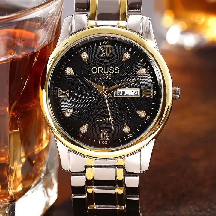 Men's Watch 30M Waterproof Wheels Dial High End Business Men's Steel Band Quartz Watch Business Glow-in-the-dark Waterproof  Double Calendar Casual Men's & Women's Couple Watch Fashion Business Style