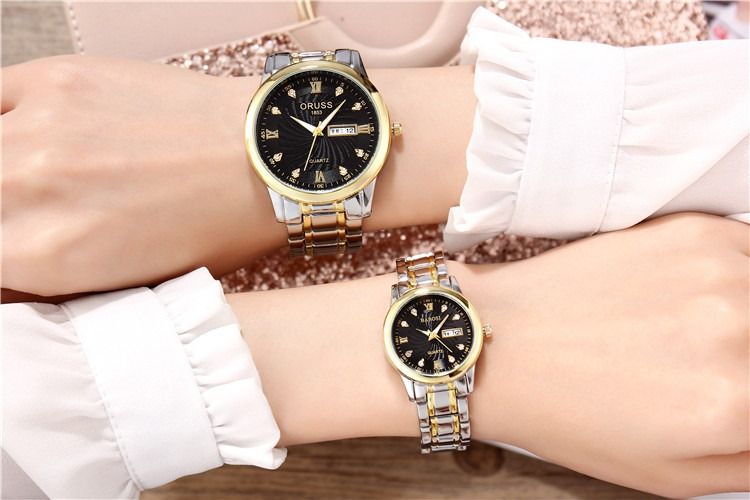 Men's Watch 30M Waterproof Wheels Dial High End Business Men's Steel Band Quartz Watch Business Glow-in-the-dark Waterproof  Double Calendar Casual Men's & Women's Couple Watch Fashion Business Style