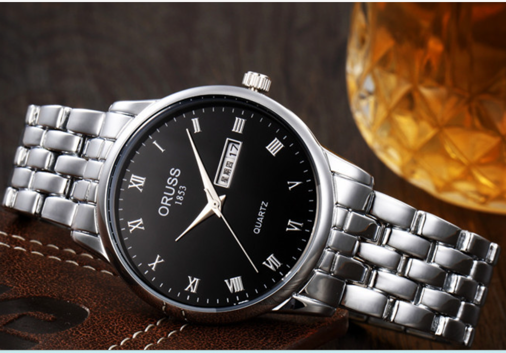 Men's Watch 30M Waterproof Wheels Dial High End Business Men's Steel Band Quartz Watch Business Glow-in-the-dark Waterproof  Double Calendar Casual Men's & Women's Couple Watch Fashion Business Style