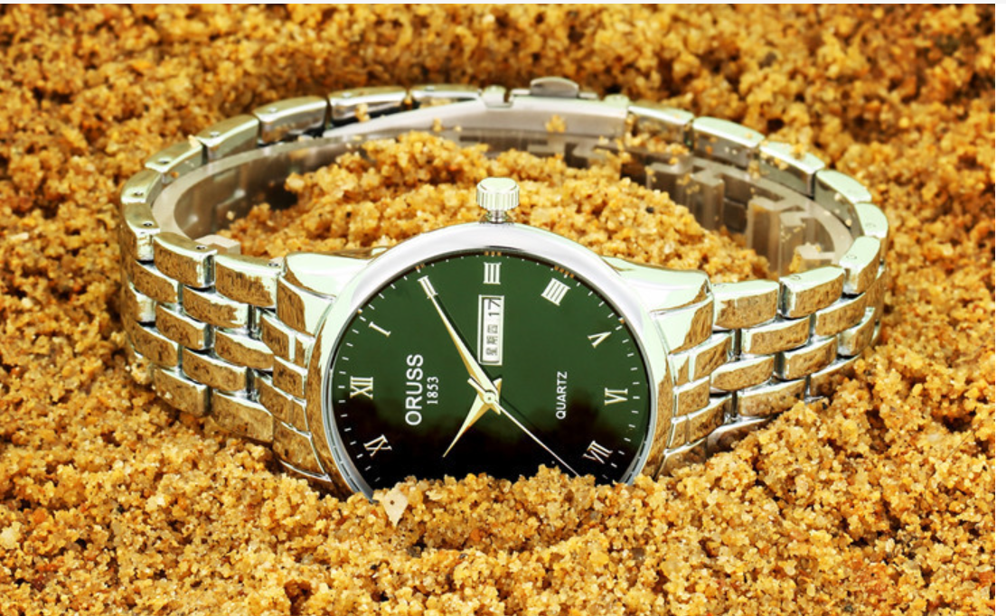 Men's Watch 30M Waterproof Wheels Dial High End Business Men's Steel Band Quartz Watch Business Glow-in-the-dark Waterproof  Double Calendar Casual Men's & Women's Couple Watch Fashion Business Style