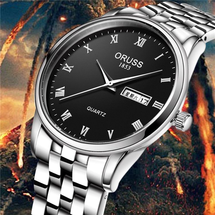 Men's Watch 30M Waterproof Wheels Dial High End Business Men's Steel Band Quartz Watch Business Glow-in-the-dark Waterproof  Double Calendar Casual Men's & Women's Couple Watch Fashion Business Style