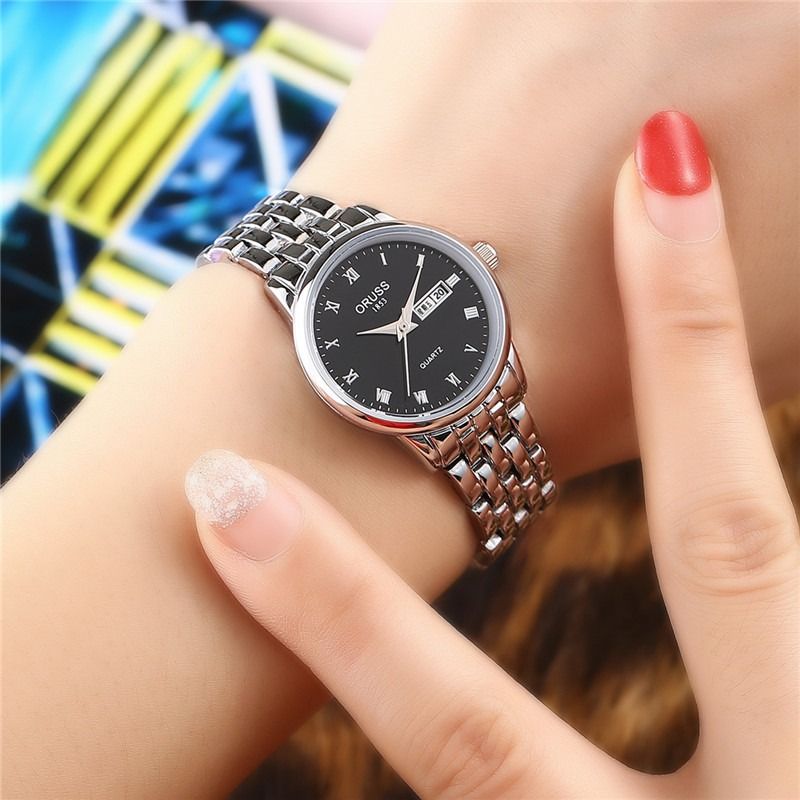 Men's Watch 30M Waterproof Wheels Dial High End Business Men's Steel Band Quartz Watch Business Glow-in-the-dark Waterproof  Double Calendar Casual Men's & Women's Couple Watch Fashion Business Style