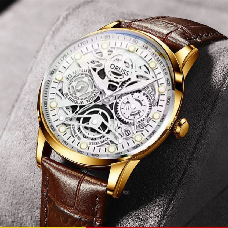 High Quality Busines Mens' Formal Classic Date Watches Fully Automatic Men's Leather Band Metal Calendar Watches Night Luminous Metal Watches Collegue School Boy Students Cool Gifts Watches