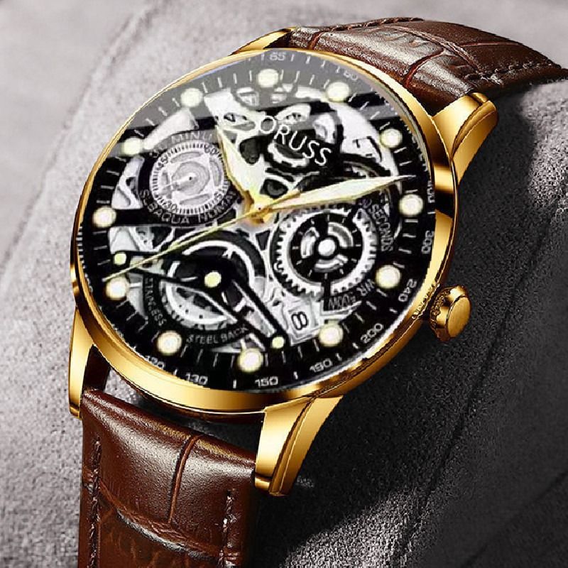 High Quality Busines Mens' Formal Classic Date Watches Fully Automatic Men's Leather Band Metal Calendar Watches Night Luminous Metal Watches Collegue School Boy Students Cool Gifts Watches