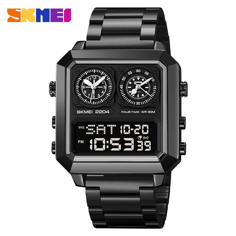 Gift  Men's 3-in-1 European And American High-end  Wrist Watch 30m Waterproof  Time Display Large Dial Watch Men's Business Electronic Watch 2 Quartz 1 Electronic Watch + 1 Quartz Watch as A Gift