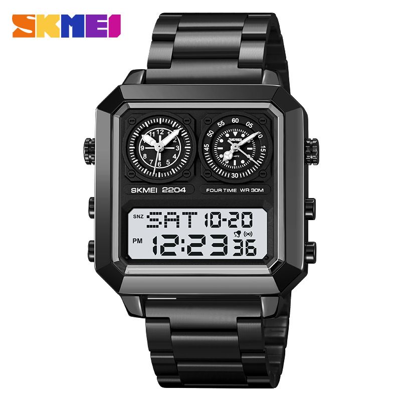 Gift  Men's 3-in-1 European And American High-end  Wrist Watch 30m Waterproof  Time Display Large Dial Watch Men's Business Electronic Watch 2 Quartz 1 Electronic Watch + 1 Quartz Watch as A Gift