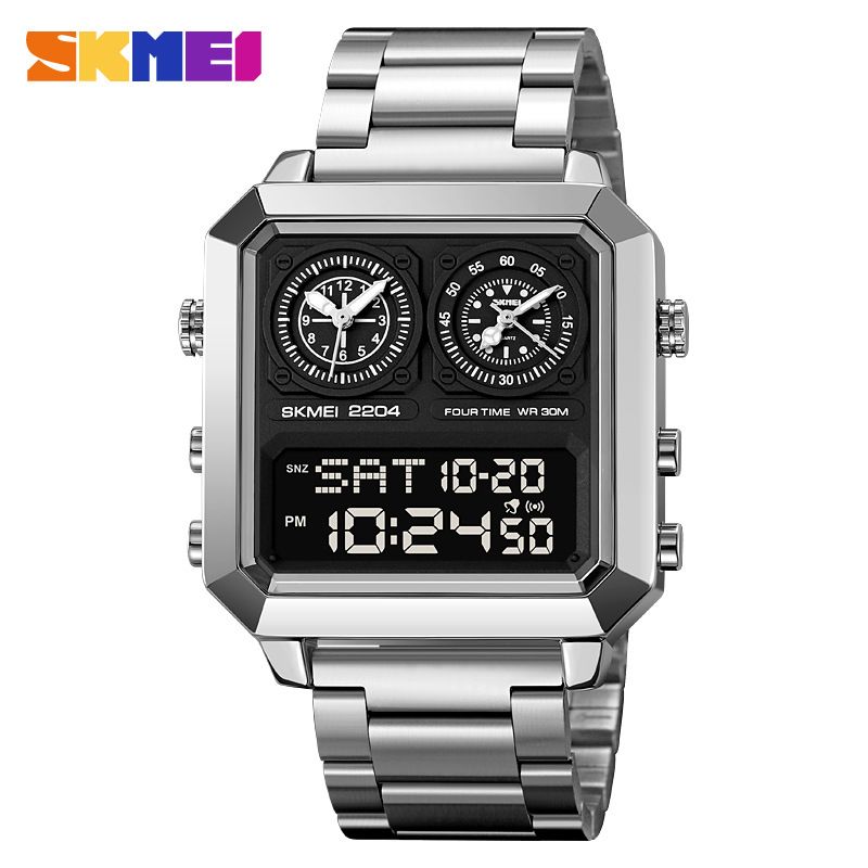 Gift  Men's 3-in-1 European And American High-end  Wrist Watch 30m Waterproof  Time Display Large Dial Watch Men's Business Electronic Watch 2 Quartz 1 Electronic Watch + 1 Quartz Watch as A Gift