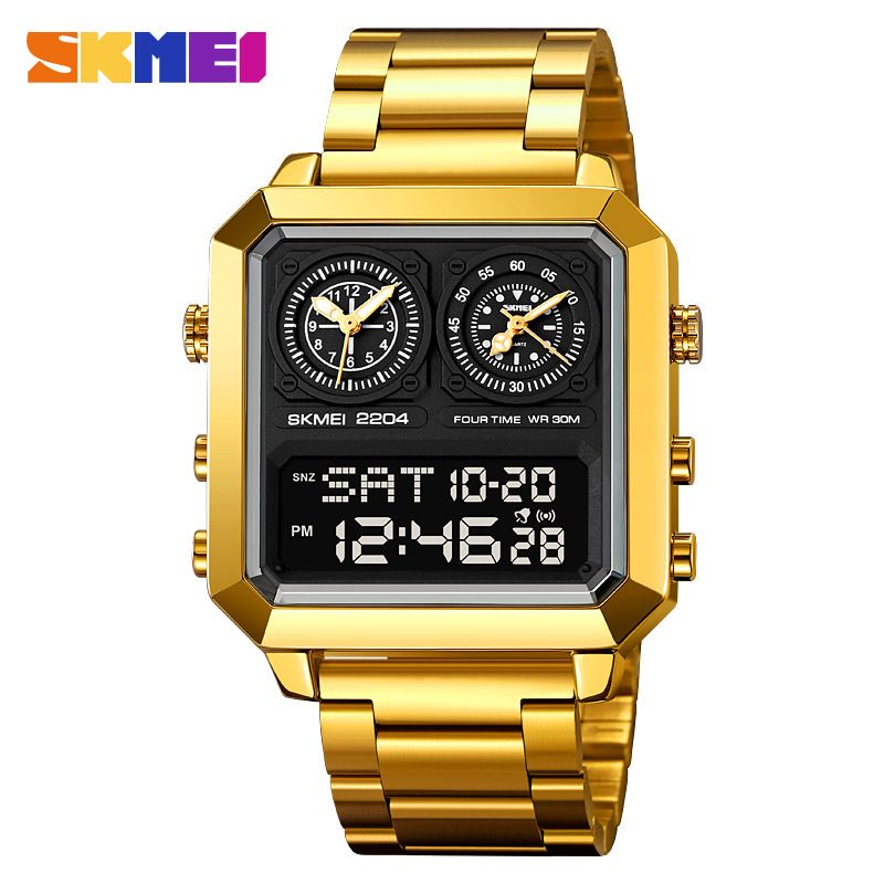Gift  Men's 3-in-1 European And American High-end  Wrist Watch 30m Waterproof  Time Display Large Dial Watch Men's Business Electronic Watch 2 Quartz 1 Electronic Watch + 1 Quartz Watch as A Gift