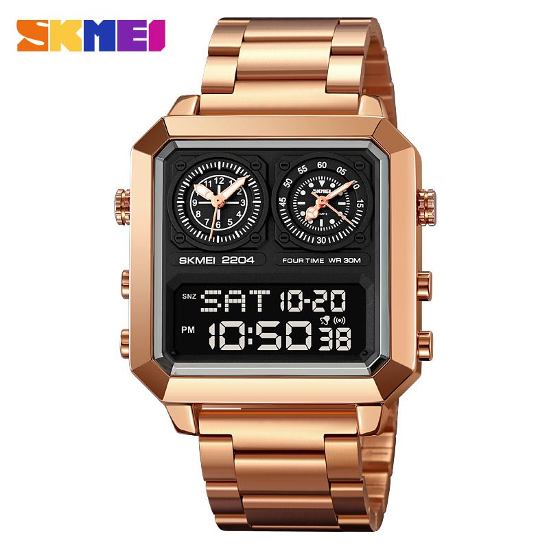 Gift  Men's 3-in-1 European And American High-end  Wrist Watch 30m Waterproof  Time Display Large Dial Watch Men's Business Electronic Watch 2 Quartz 1 Electronic Watch + 1 Quartz Watch as A Gift