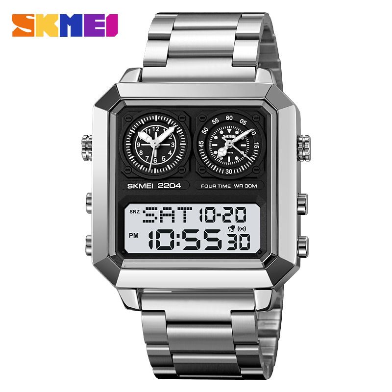 Gift  Men's 3-in-1 European And American High-end  Wrist Watch 30m Waterproof  Time Display Large Dial Watch Men's Business Electronic Watch 2 Quartz 1 Electronic Watch + 1 Quartz Watch as A Gift