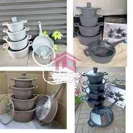 10PCS High Quality Granite Die-Cast Non-stick Cookware Set Cooking Pots (20/24/28/32cm Casserole+28cm Fry Pan)