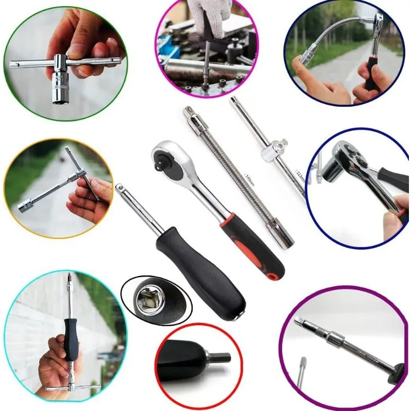 Tool 46 piece Set Wrench Batch Head Ratchet Pawl Socket Spanner Screwdriver