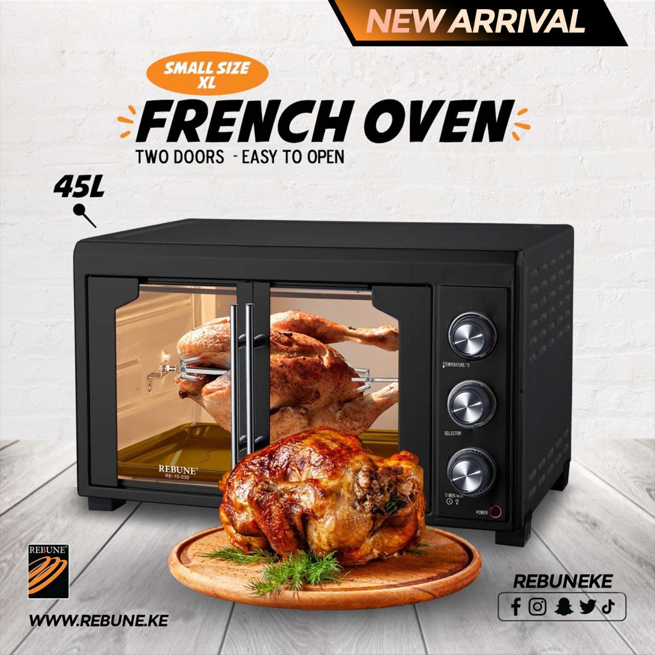 Rebune Adjustable thermostat French Electric Oven  RE-10-025  60 litres With convection & rotisserie &inner lamp 4 stages switch heating selectorTop & bottom heating Convection & rotisserie function