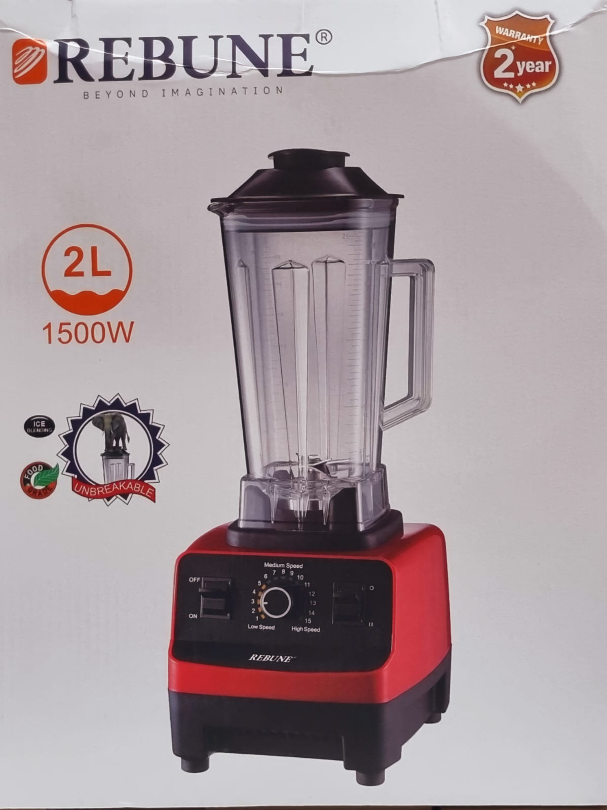 Rebune RE-2-174 Blender Commercial / Professional Blender with 2L unbreakable jar and 1500W powerful motar