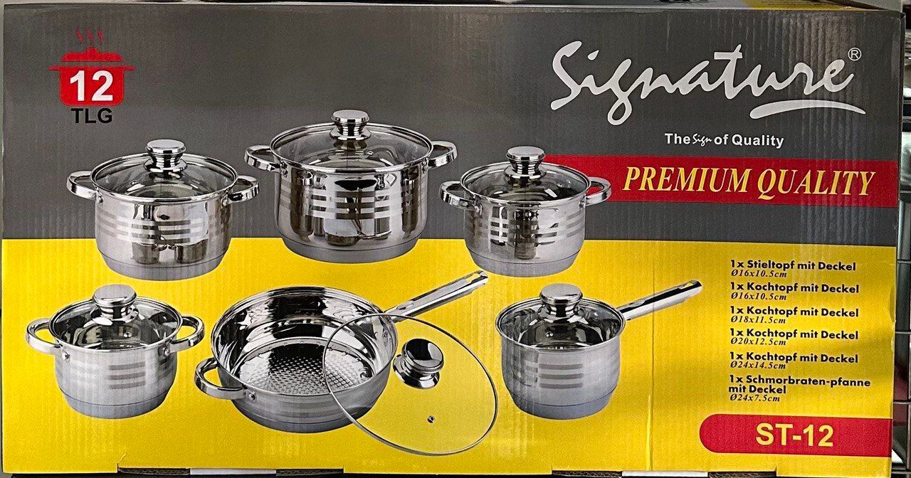 signature 12 pcs Induction Base Stainless Steel Cookware set with Glass Lid  ST-12