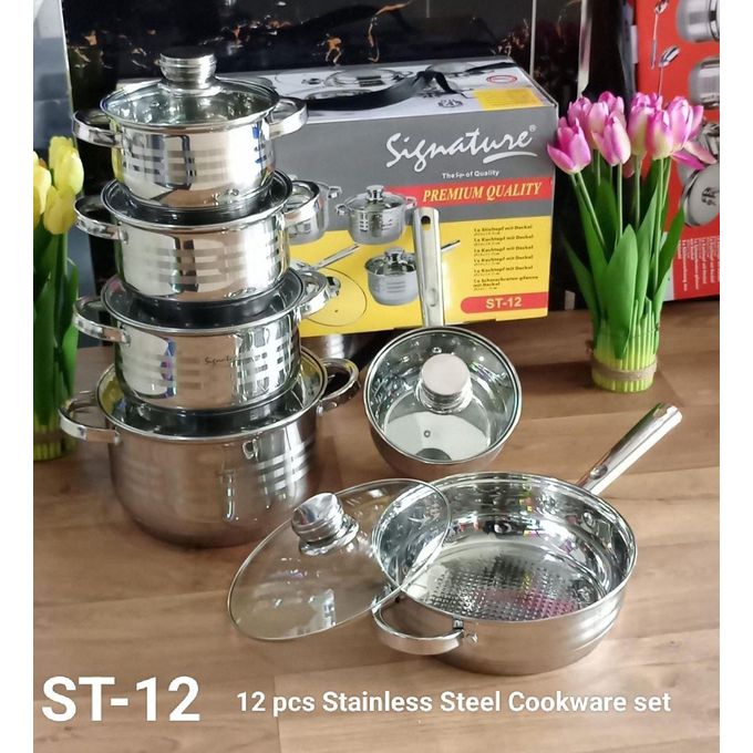 signature 12 pcs Induction Base Stainless Steel Cookware set with Glass Lid  ST-12