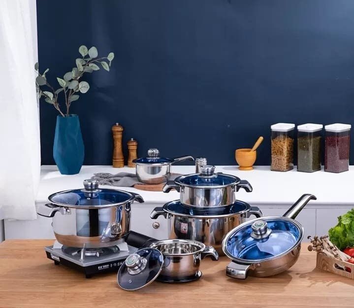 marwa 72 pcs stainless steel induction base cookware set with glass lids and cooking accessories