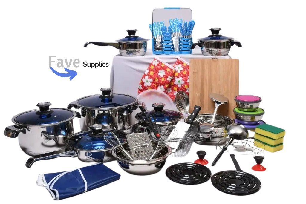 marwa 72 pcs stainless steel induction base cookware set with glass lids and cooking accessories