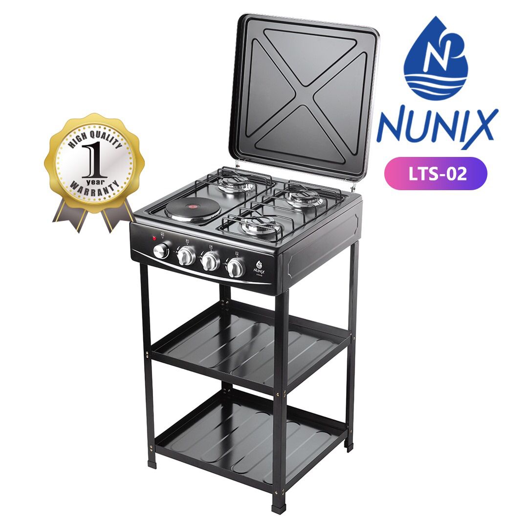 Nunix 3+1 standing gas cooker with double shelves compartment with auto ignition