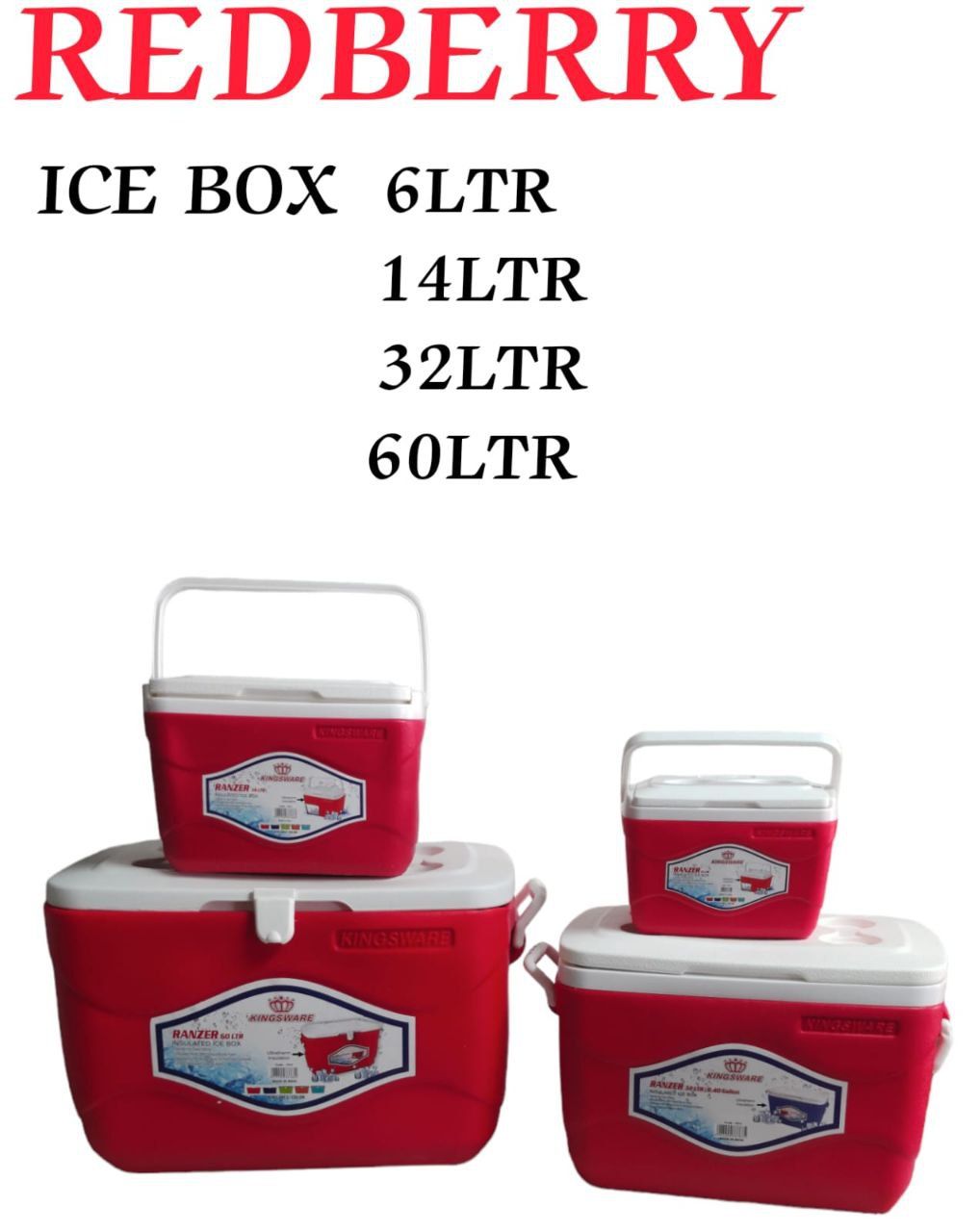112L REDBERRY KINGSWARE COOLER BOX SET 4PCS COOLER BOXES (6L+14L+32L+60L) 112 LITRES ICE COOLER BOX SET